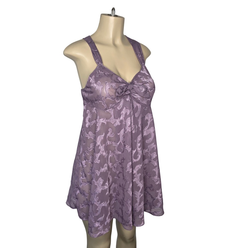 Victoria Secret Babydoll Women M Purple Gold Label Sheer Scroll Lingerie VTG Y2K